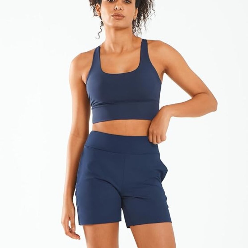 NWT ALLZERO Feel Fit™ Navy Blue Athletic Shorts 6" with Zip Pockets High Waisted